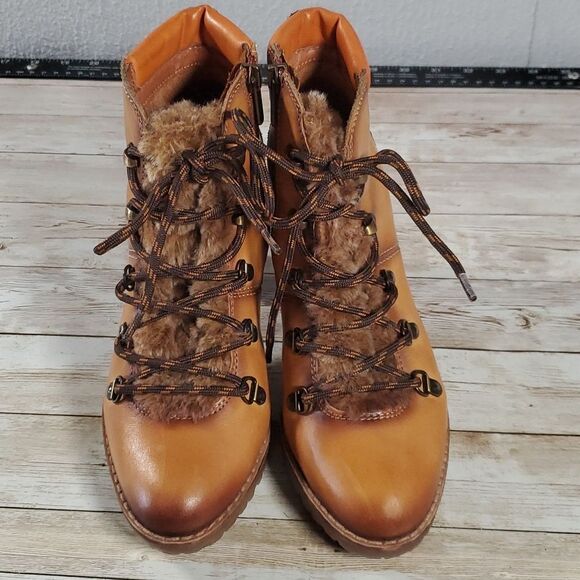 Pikolinos Connelly Heeled Leather‎ Faux Fur Laced Boots sz 37 - Picture 7 of 10